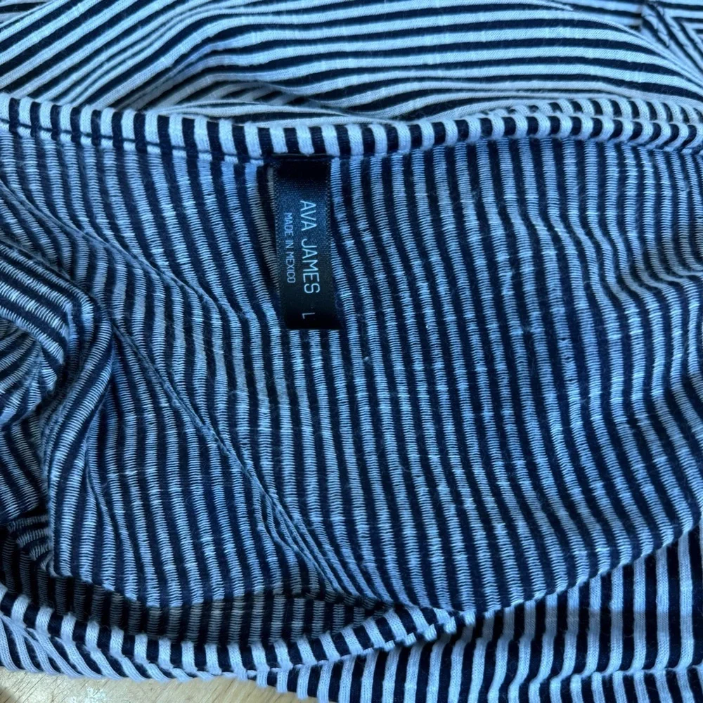 Ava James Womens Top Large Blue/white Striped Cold Shoulder - Picture 8 of 8